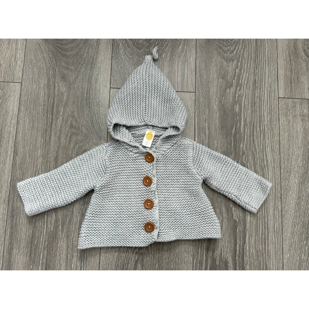 Stem Baby's Knitted Cotton Cardigan in Grey  Size 3 months